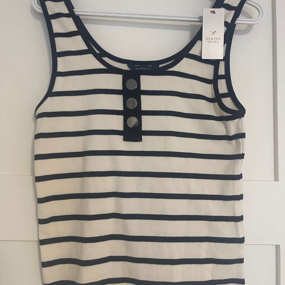Denver Hayes Women's Tank Top - Navy and Cream Stripes